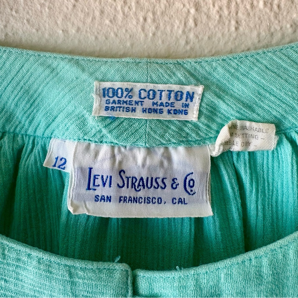 Vintage 1970s Levi’s peasant top in seafoam green 100% cotton crepe fabric - Picture 2 of 7